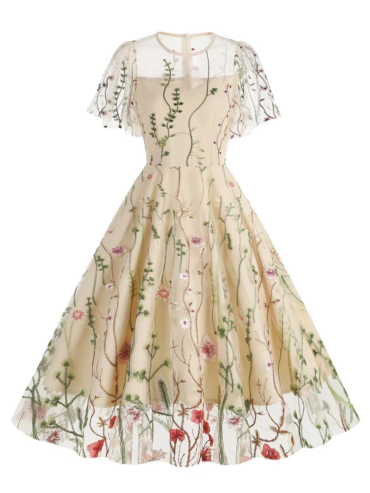 Tonval Evening Party Elegant Dresses Luxury Women Summer O-Neck Short Sleeve Floral Mesh Embroidered Vintage Long Dress
Tonval Evening Party Elegant Dresses Luxury Women Summer O-Neck Short Sleeve Floral Mesh Embroidered Vintage Long Dress