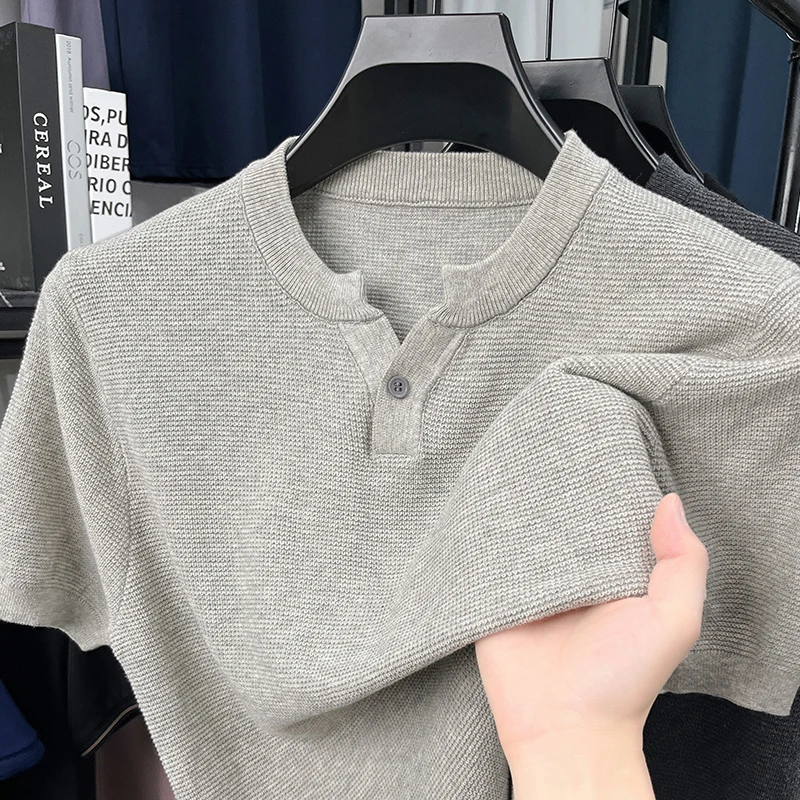 100% Cotton Henry Collar Knitwear Men 2025 Spring Summer Trendy Buttons Knit Tops Short Sleeve Jumper Pullover Basic Knit Shirt
100% Cotton Henry Collar Knitwear Men 2025 Spring Summer Trendy Buttons Knit Tops Short Sleeve Jumper Pullover Basic Knit Shirt