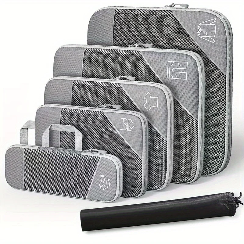 Набор компрессионных упаковочных кубиков, сетчатые дорожные органайзеры для чемодана, легкие сумки для хранения с прозрачной панелью
Набор компрессионных упаковочных кубиков, сетчатые дорожные органайзеры для чемодана, легкие сумки для хранения с прозрачной панелью