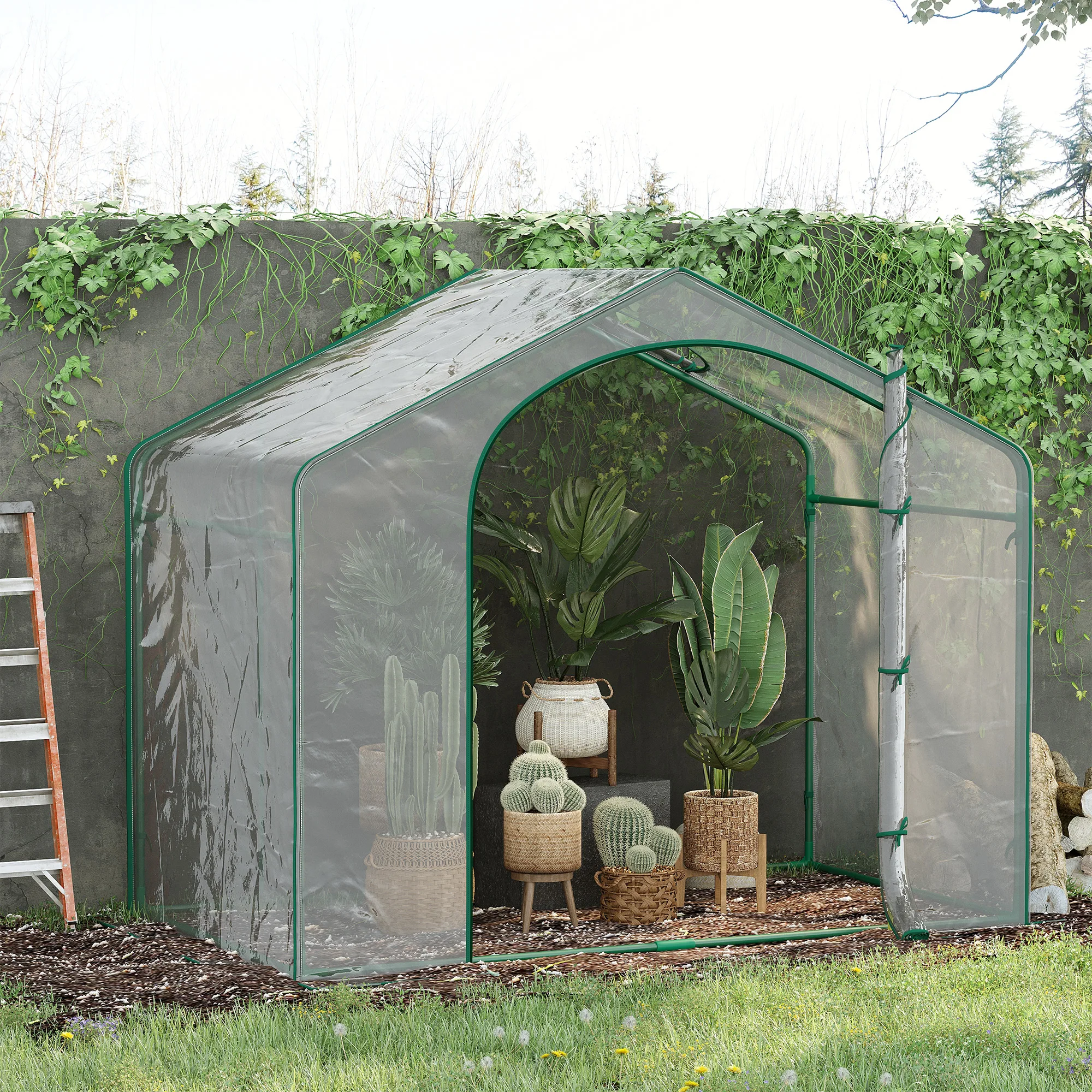 6' X 3' X 5' Portable Walk-In Greenhouse, Plastic Cover, Steel Frame Garden Hot House, Zipper Door, Top Vent for Flowers, Vegetables, Saplings, Tropical Plants, Clear
6' X 3' X 5' Portable Walk-In Greenhouse, Plastic Cover, Steel Frame Garden Hot House, Zipper Door, Top Vent for Flowers, Vegetables, Saplings, Tropical Plants, Clear