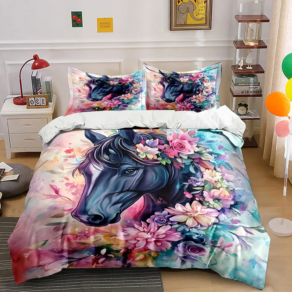 Black Horse and Vibrant Blooms Duvet Cover Set with 3D Printing Design Soft Polyester Bedding Set All-Season Comfort for gifts
Black Horse and Vibrant Blooms Duvet Cover Set with 3D Printing Design Soft Polyester Bedding Set All-Season Comfort for gifts