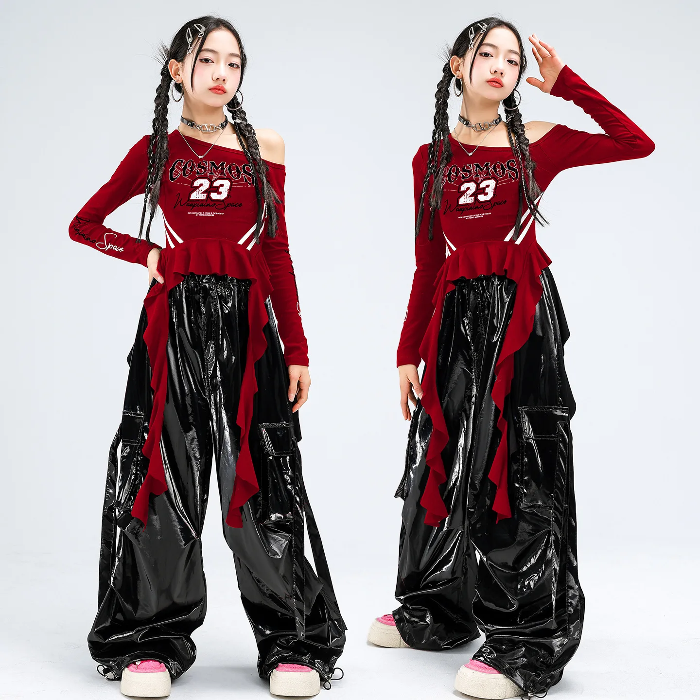 Girls Hip Hop Off Shoulder Crop Top Black Shorts Cargo Pants Cool Streetwear Group K-pop Dance Clothes Sets Stage Show Costumes
Girls Hip Hop Off Shoulder Crop Top Black Shorts Cargo Pants Cool Streetwear Group K-pop Dance Clothes Sets Stage Show Costumes