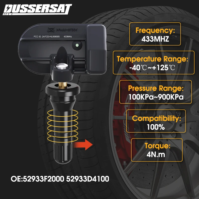 Tire pressure sensor TPMS 433MHz For Hyundai Avante EQ900 Grand i10 HB20 i20 i20n i30 Fastback N i40 52933F2000 52933D4100
Tire pressure sensor TPMS 433MHz For Hyundai Avante EQ900 Grand i10 HB20 i20 i20n i30 Fastback N i40 52933F2000 52933D4100