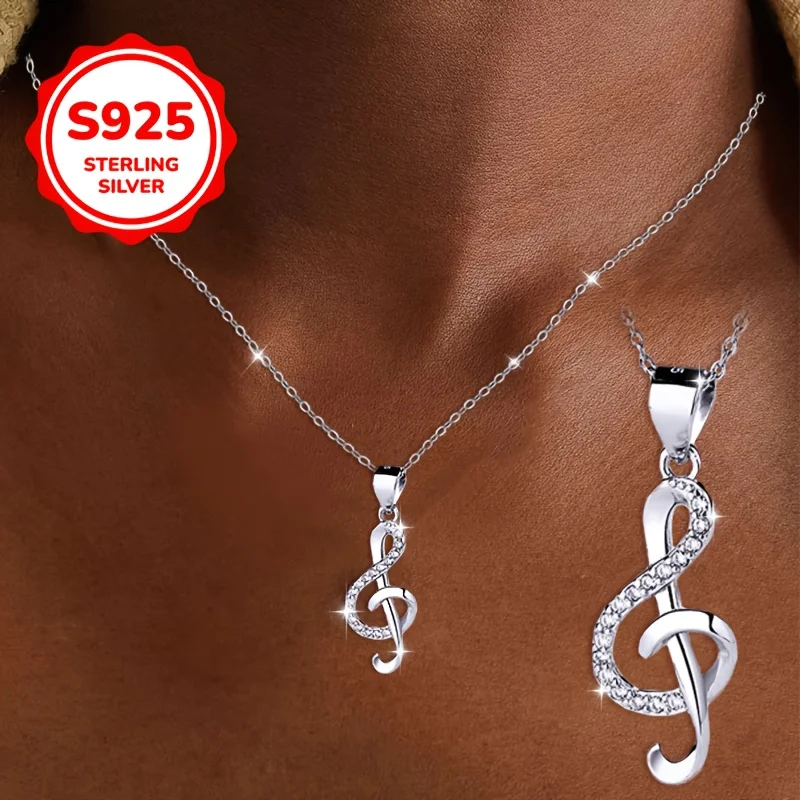 A 925 silver women's fashion pendant necklace, music note necklace, cubic synthetic zircon inlay, blessing simple and elegant classic versatile silver jewelry, suitable for Thanksgiving, Christmas, Mother's Day gifts
A 925 silver women's fashion pendant necklace, music note necklace, cubic synthetic zircon inlay, blessing simple and elegant classic versatile silver jewelry, suitable for Thanksgiving, Christmas, Mother's Day gifts