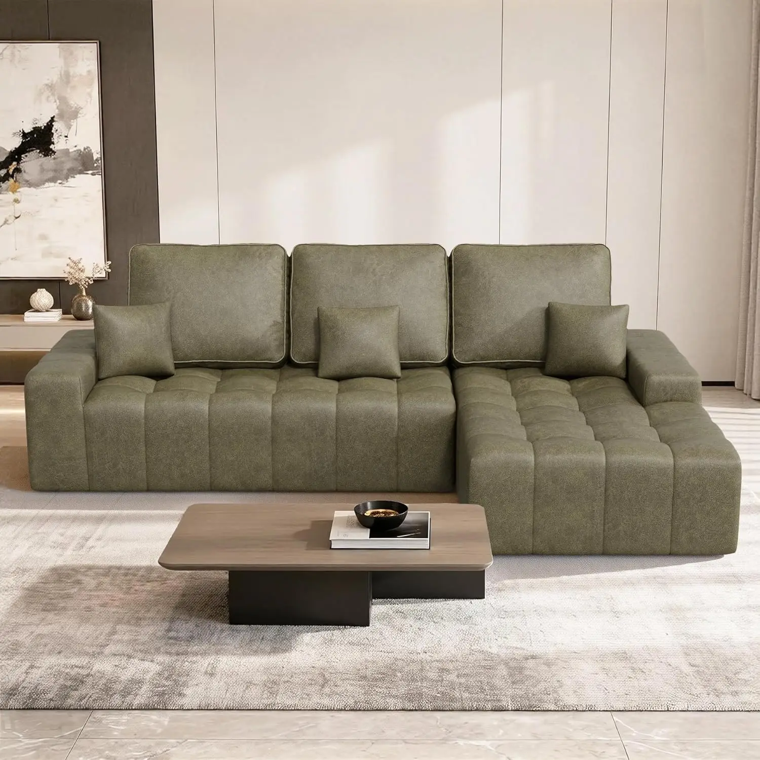 111'' Modular Sectional Sofa with Chaise Lounge, L Shape Faux Leather Cloud Boneless Couch, 3 Seater Deep Seat and, Customized
111'' Modular Sectional Sofa with Chaise Lounge, L Shape Faux Leather Cloud Boneless Couch, 3 Seater Deep Seat and, Customized