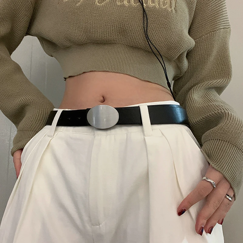 Women Black Leather Belt Oval Sliver Metal Buckle Belt Vintage Ladies Waistband for Jeans Pants
Women Black Leather Belt Oval Sliver Metal Buckle Belt Vintage Ladies Waistband for Jeans Pants