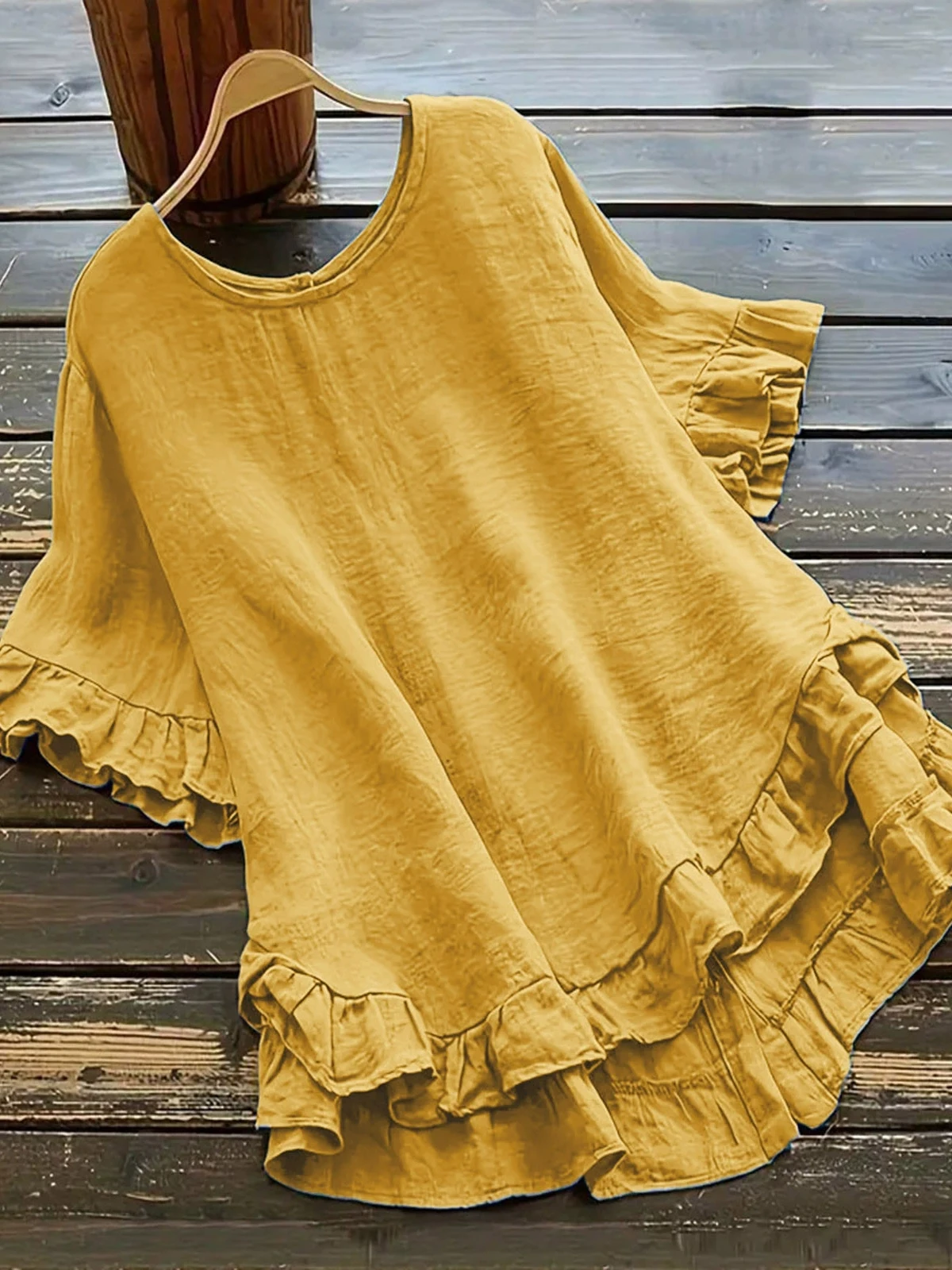 Loose Ruffled Crewne irt Pure Color Button ort Sve round Ne Floral Casual Sle Summer Women's T-irt
Loose Ruffled Crewne irt Pure Color Button ort Sve round Ne Floral Casual Sle Summer Women's T-irt
