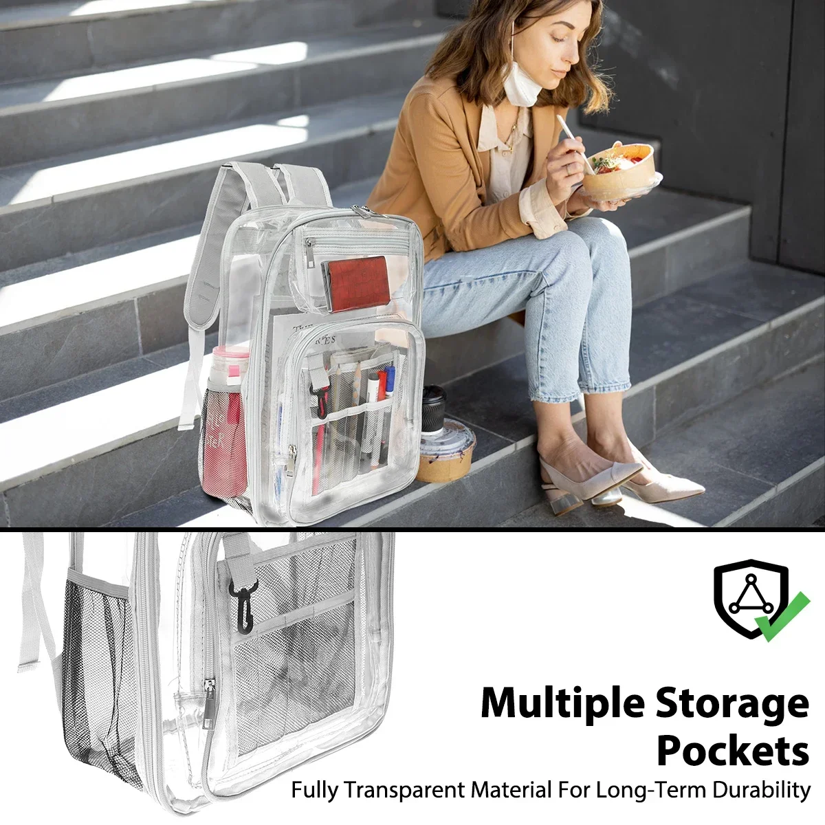 Fashion Clear Backpack Large Capacity School Bag with Multiple Pockets Heavy Duty PVC Transparent Travel Bag Comfortable Outdoor
Fashion Clear Backpack Large Capacity School Bag with Multiple Pockets Heavy Duty PVC Transparent Travel Bag Comfortable Outdoor