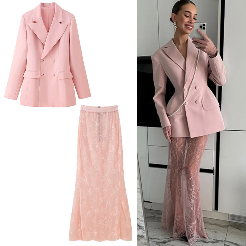 2025 Elegant Blazer Skirt Sets Women Two Piece Double Breasted Jacket Lace See Through Trousers Suits New Party Gown Set 여성정
2025 Elegant Blazer Skirt Sets Women Two Piece Double Breasted Jacket Lace See Through Trousers Suits New Party Gown Set 여성정
