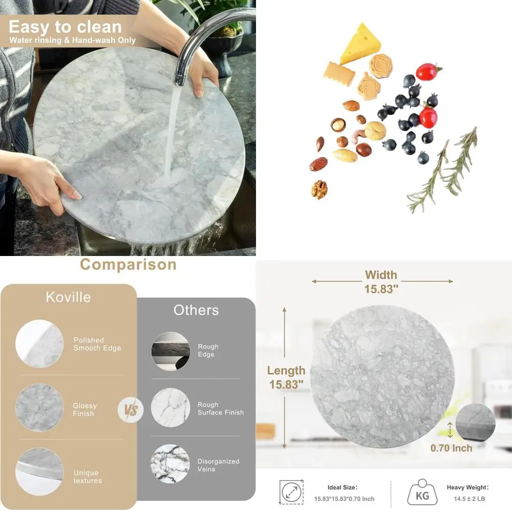 Круглая серовато-белая мраморная разделочная доска, диаметр 16 дюймов - термостойкий камень для сыра, мясных деликатесов, выпечки и использования в качестве подставки для горячего.
Круглая серовато-белая мраморная разделочная доска, диаметр 16 дюймов - термостойкий камень для сыра, мясных деликатесов, выпечки и использования в качестве подставки для горячего.