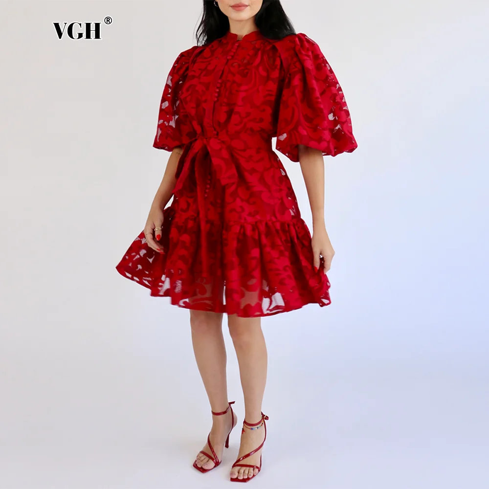 VGH Vintage Colorblack Hollow Out Short Dresses for Women Round Neck Puff Sleeve High Waist Spliced Lace Up Ruffles Dress Female
VGH Vintage Colorblack Hollow Out Short Dresses for Women Round Neck Puff Sleeve High Waist Spliced Lace Up Ruffles Dress Female