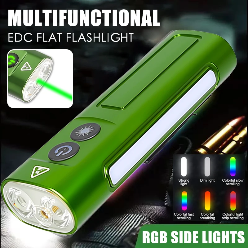 Powerful Flat LED Flashlight with RGB Light Rechargeable EDC Torch with Tail Magnet Emergency Outdoor Camping Camping Lantern
Powerful Flat LED Flashlight with RGB Light Rechargeable EDC Torch with Tail Magnet Emergency Outdoor Camping Camping Lantern