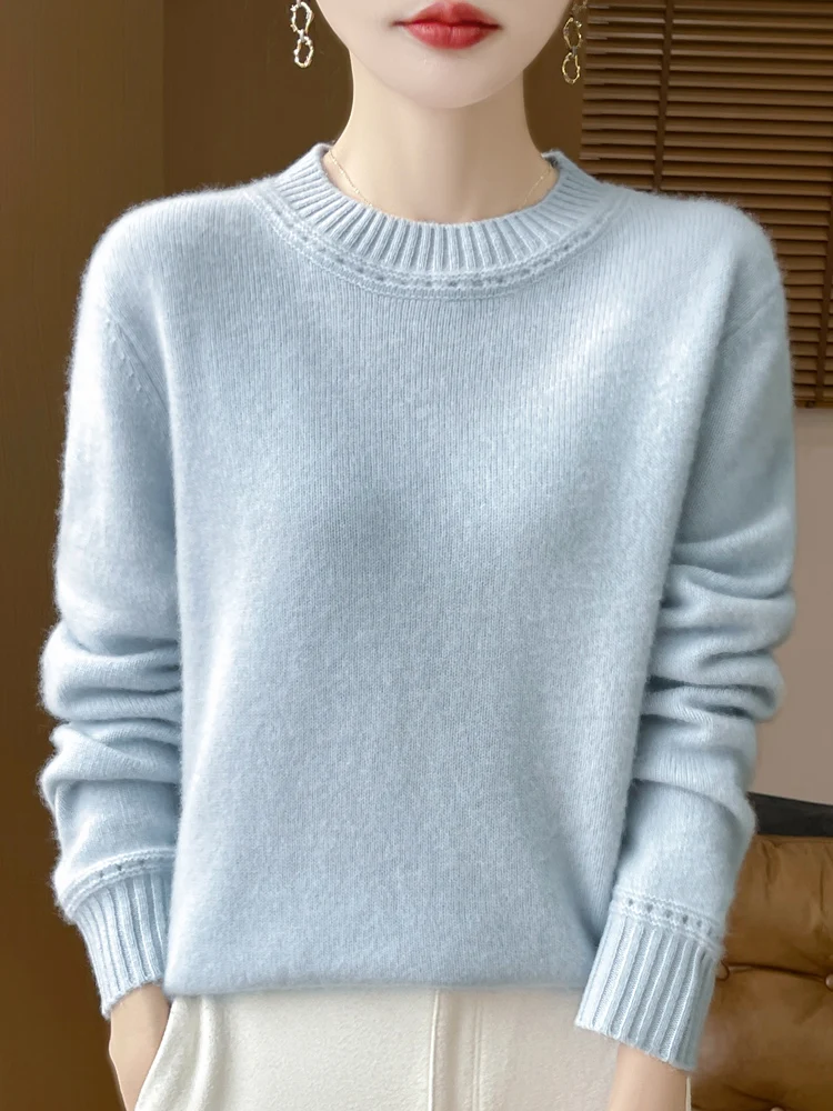 Женский свитер с круглым вырезом, весна-осень, 100% мериносовая шерсть, однотонный, с длинным рукавом, повседневный, из чистой шерсти, вязаный топ
Женский свитер с круглым вырезом, весна-осень, 100% мериносовая шерсть, однотонный, с длинным рукавом, повседневный, из чистой шерсти, вязаный топ