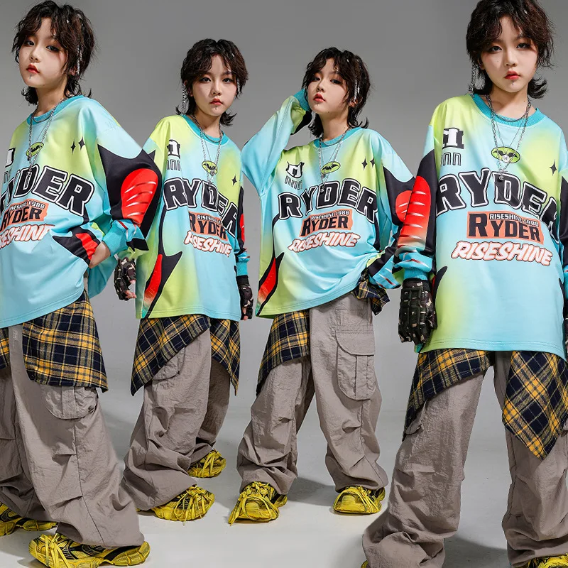 Kid Kpop Hip Hop Clothing Blue Print Sweatshirt Top Gray Casual Pleated Cargo Pants for Girl Boy Jazz Dance Wear Costume Clothes
Kid Kpop Hip Hop Clothing Blue Print Sweatshirt Top Gray Casual Pleated Cargo Pants for Girl Boy Jazz Dance Wear Costume Clothes
