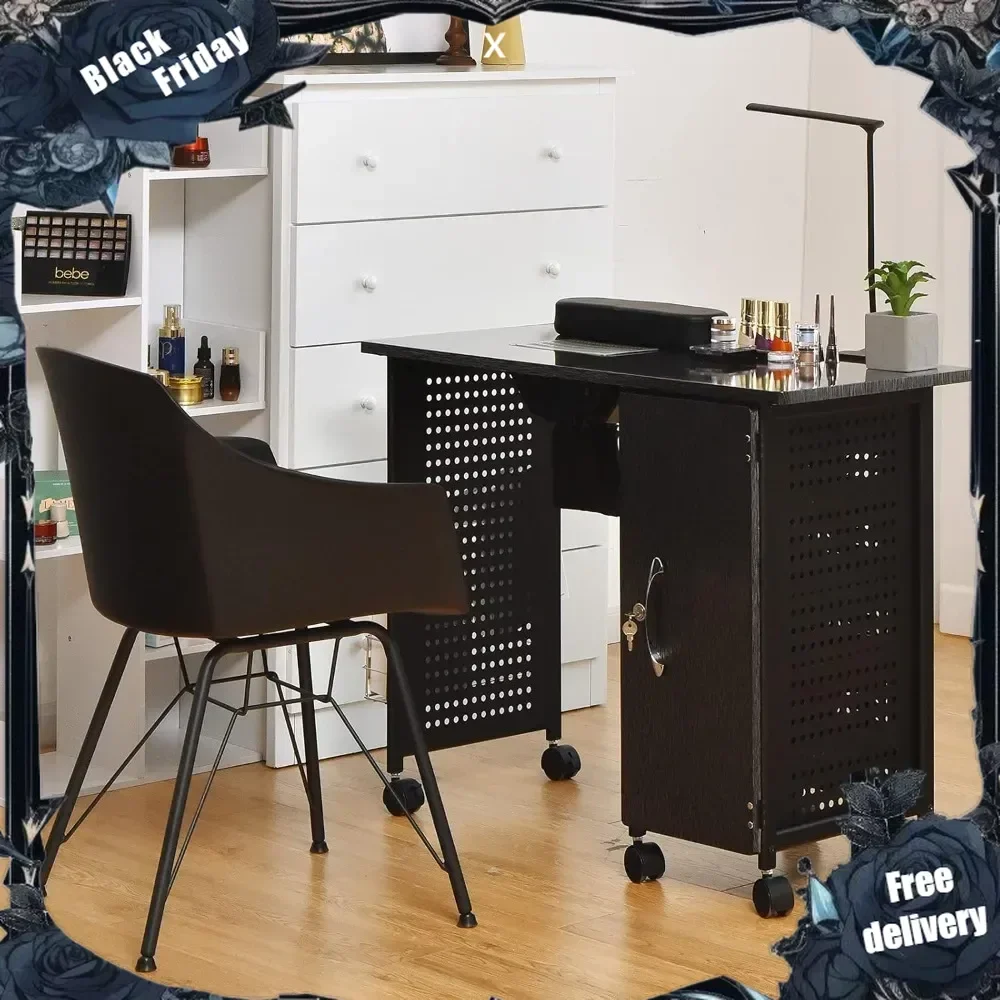 Nail Desk Manicure Table, Nail Table with Dust Collector, Wrist Rest, Bendable LED Lamp, 5 Drawers Cabinet with Keys
Nail Desk Manicure Table, Nail Table with Dust Collector, Wrist Rest, Bendable LED Lamp, 5 Drawers Cabinet with Keys