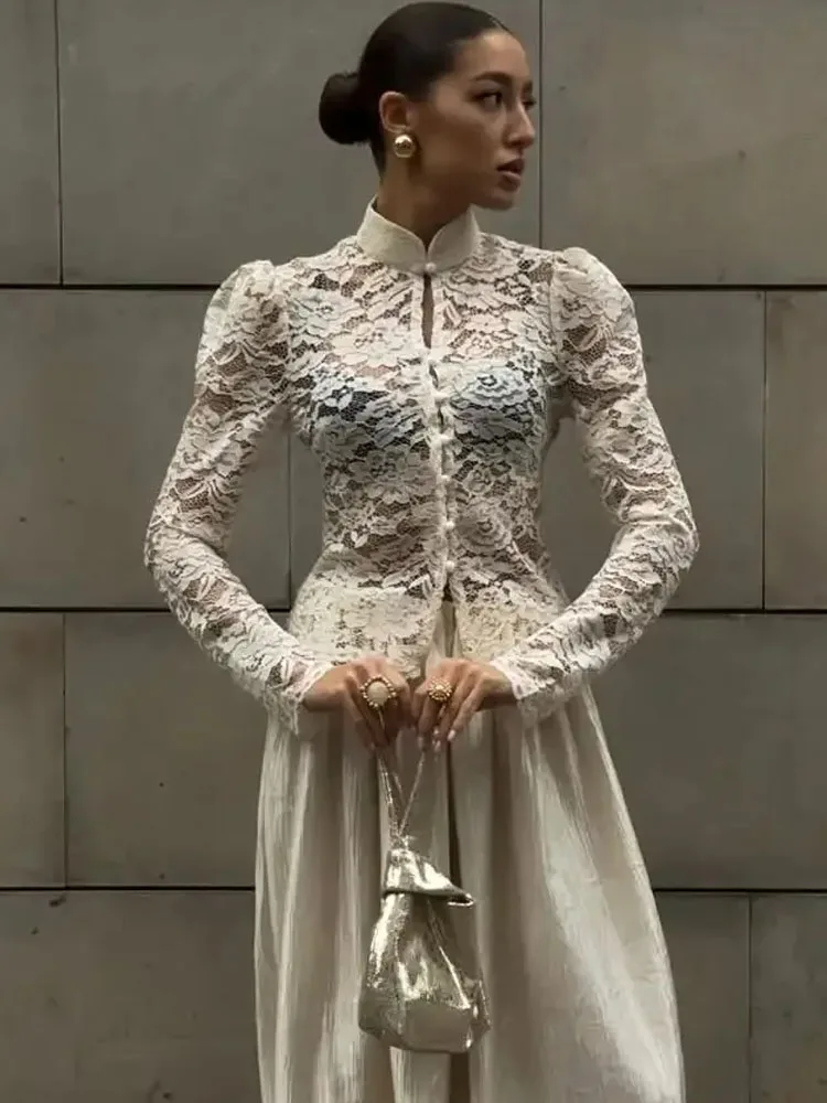 MCDV Elegant Lace See Through Shirt Women Chic Single-breasted Hollow Long Sleeve Crop Tops 2026 Spring Lady Street Party Blouse
MCDV Elegant Lace See Through Shirt Women Chic Single-breasted Hollow Long Sleeve Crop Tops 2026 Spring Lady Street Party Blouse