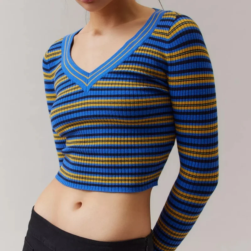 Women Striped Long Sleeve Crop Top Y2k Ribbed V Neck Baby Tees Slim Fit Cropped Sweater Shirt Fall Going Out Streetwear
Women Striped Long Sleeve Crop Top Y2k Ribbed V Neck Baby Tees Slim Fit Cropped Sweater Shirt Fall Going Out Streetwear