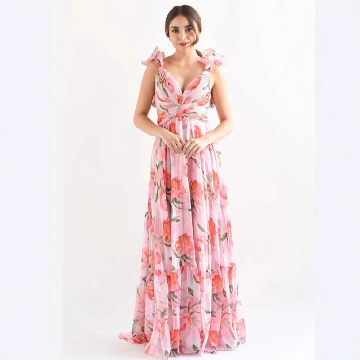 Evening Dress Women Spring Summer Deep V Chiffon Floral Print Maxi Dresses
Evening Dress Women Spring Summer Deep V Chiffon Floral Print Maxi Dresses