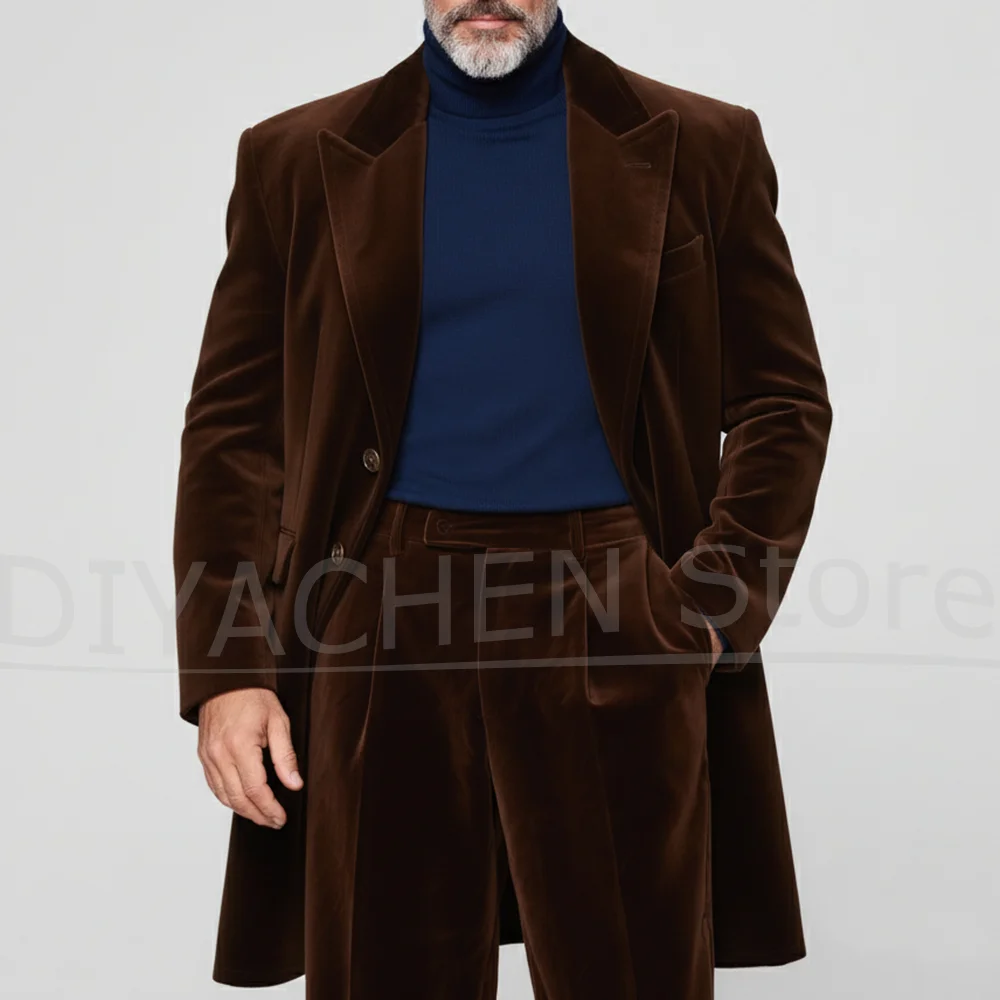 Мужской коричневый бархатный костюм, винтажный однобортный длинный пиджак с остроконечными лацканами и широкие брюки, костюмы для официальной свадебной вечеринки
Мужской коричневый бархатный костюм, винтажный однобортный длинный пиджак с остроконечными лацканами и широкие брюки, костюмы для официальной свадебной вечеринки