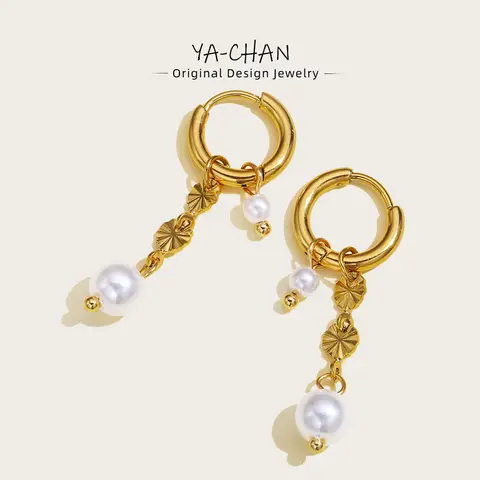 YACHAN New In Stainless Steel Hoop Earrings for Women Luxury Baroque Pearl Charms Drop Earring Waterproof Jewelry