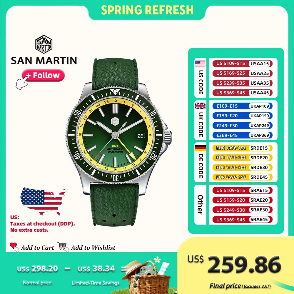 San Martin Design 41mm Men Sports Diver Watch NH34 Stainless Steel Automatic Mechanical Watches Waterproof 20bar Luminous SN0119
San Martin Design 41mm Men Sports Diver Watch NH34 Stainless Steel Automatic Mechanical Watches Waterproof 20bar Luminous SN0119