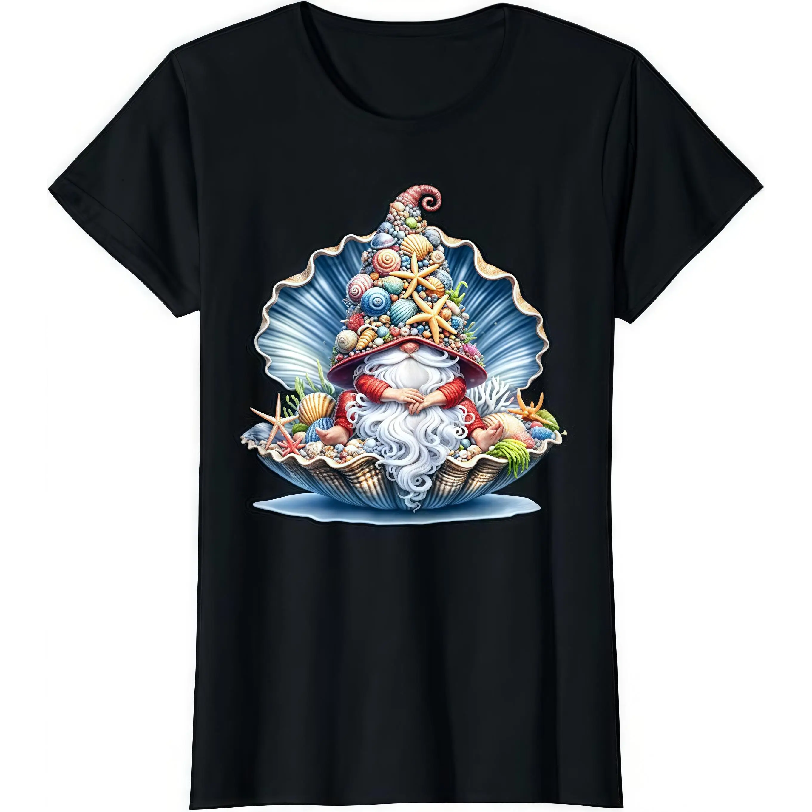 "Enchanted Gnome T - Shirt: Featuring A Garden Gnome Seated In A Seashell Throne Adorned With Seashells And Starfish"
"Enchanted Gnome T - Shirt: Featuring A Garden Gnome Seated In A Seashell Throne Adorned With Seashells And Starfish"