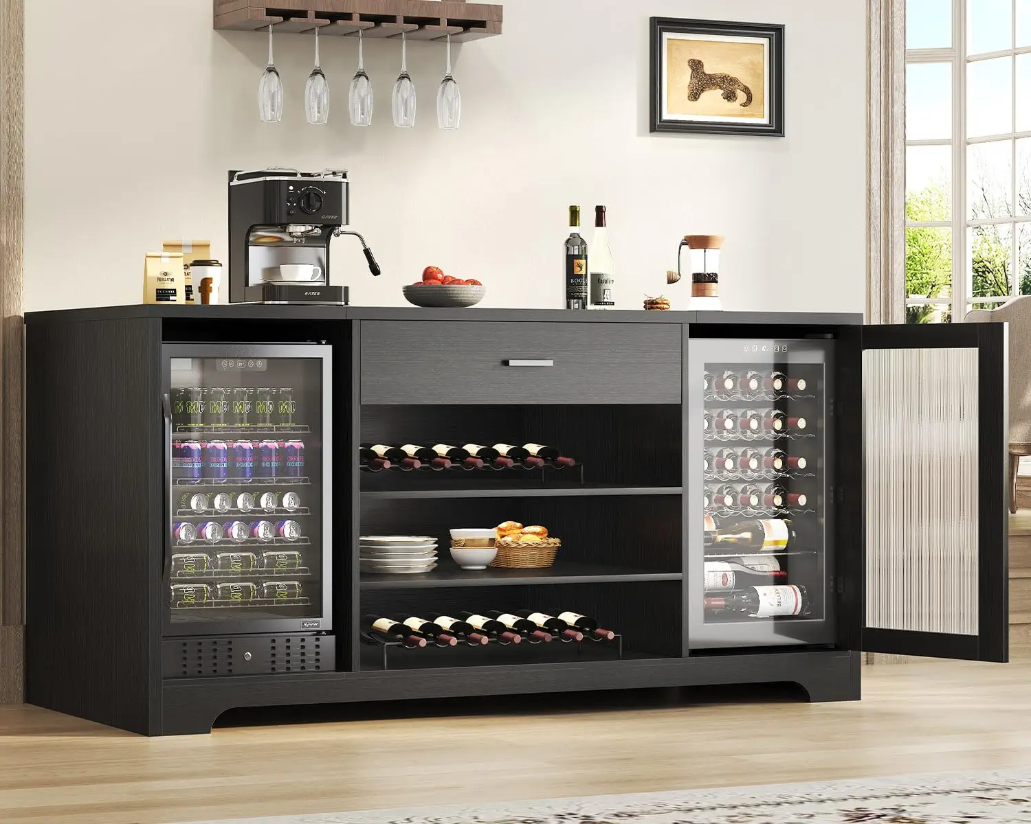 Long Bar Cabinet with Fridge Space, Modern Wood Coffee Wine Liquor Cabinet with Refrigerator Space, Large Wide, Customized
Long Bar Cabinet with Fridge Space, Modern Wood Coffee Wine Liquor Cabinet with Refrigerator Space, Large Wide, Customized