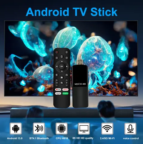 Fire TV Stick Android MX10 K9 Allwinner H618 2GB 16GB Android 13+ATV OS Google TV Stick Support Voice Remote Control