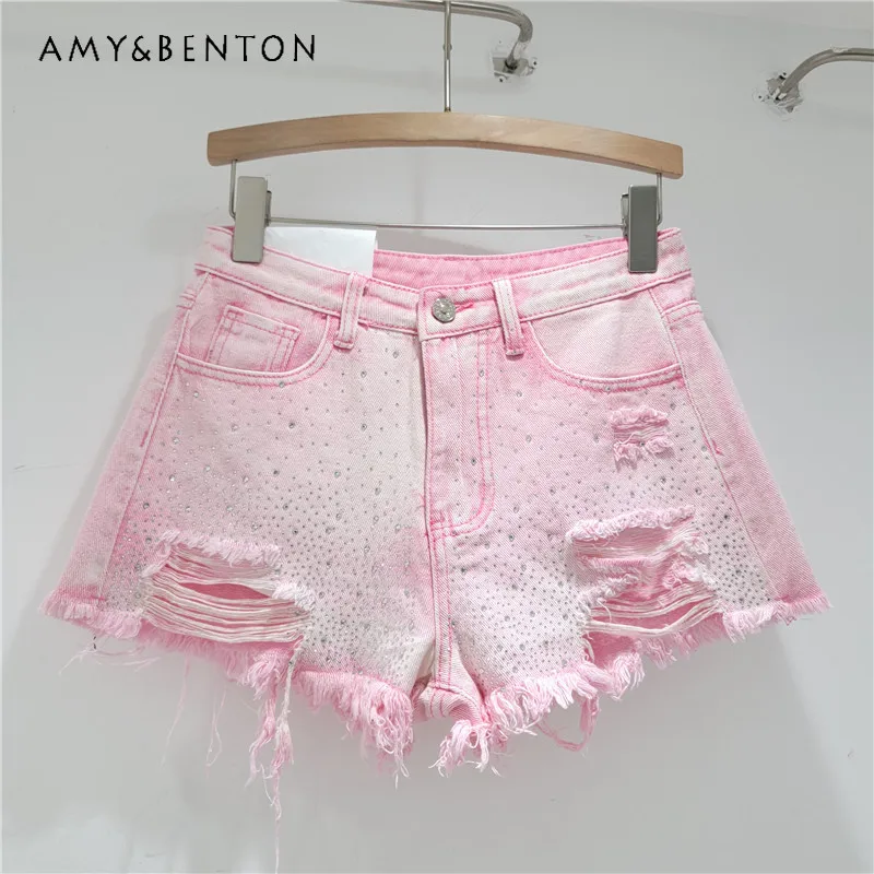 Heavy Rhinestone Denim Shorts Women High Waist Slimming Hole Fringed Wide Leg Hot Pants Trendy Y2K Chic Casual Daily Short Jeans
Heavy Rhinestone Denim Shorts Women High Waist Slimming Hole Fringed Wide Leg Hot Pants Trendy Y2K Chic Casual Daily Short Jeans