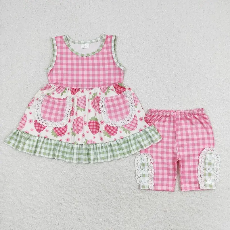 3.4 yan New rts infant girls summer suit wholesale boutique flower strawberry pattern green plaid lace shorts girls set
3.4 yan New rts infant girls summer suit wholesale boutique flower strawberry pattern green plaid lace shorts girls set
