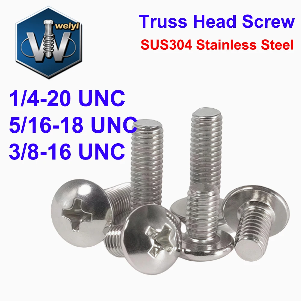 Weiyi 1/4-20 5/16-18 3/8-16 UNC SUS304 Stainless Steel JISB1111T Cross Recessed Phillips Truss Head Large Round Screw Bolt
Weiyi 1/4-20 5/16-18 3/8-16 UNC SUS304 Stainless Steel JISB1111T Cross Recessed Phillips Truss Head Large Round Screw Bolt