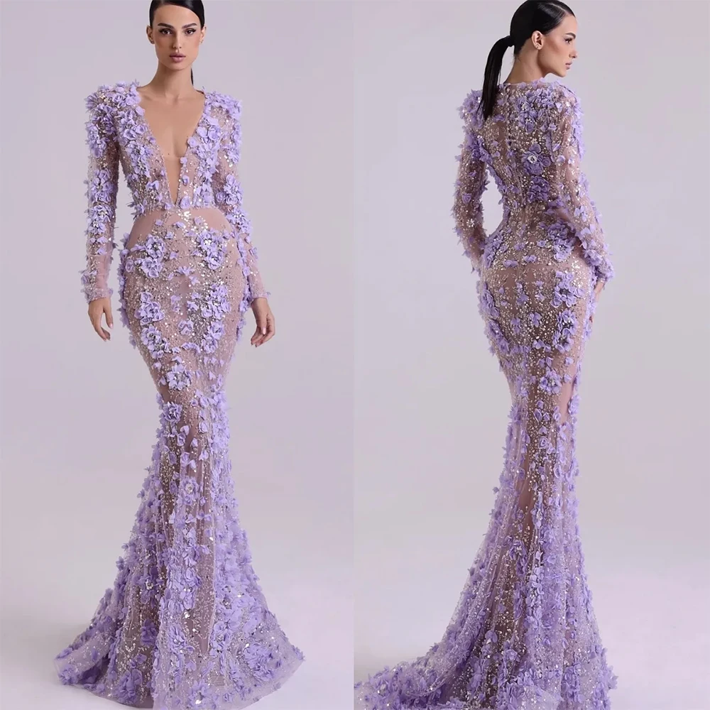 Gorgeous Purple Evening Dresses for Elegant Women Fashion V-Neck Long Sleeve Chapel Train Appliques Dress Special Event Gowns
Gorgeous Purple Evening Dresses for Elegant Women Fashion V-Neck Long Sleeve Chapel Train Appliques Dress Special Event Gowns