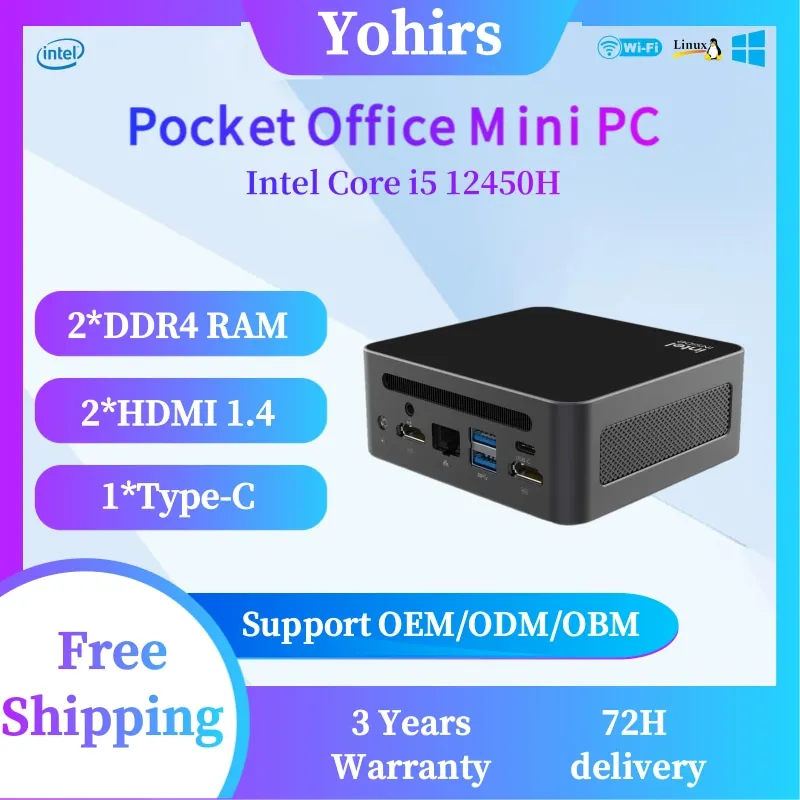 MINI PC Intel Core i9 12900HK i5 12450H WiFi6 Bluetooth 2.5G LAN M.2 NVME DDR4 4K HDMI2.0 Ubuntu Linux Windows11 Pocket Computer
MINI PC Intel Core i9 12900HK i5 12450H WiFi6 Bluetooth 2.5G LAN M.2 NVME DDR4 4K HDMI2.0 Ubuntu Linux Windows11 Pocket Computer