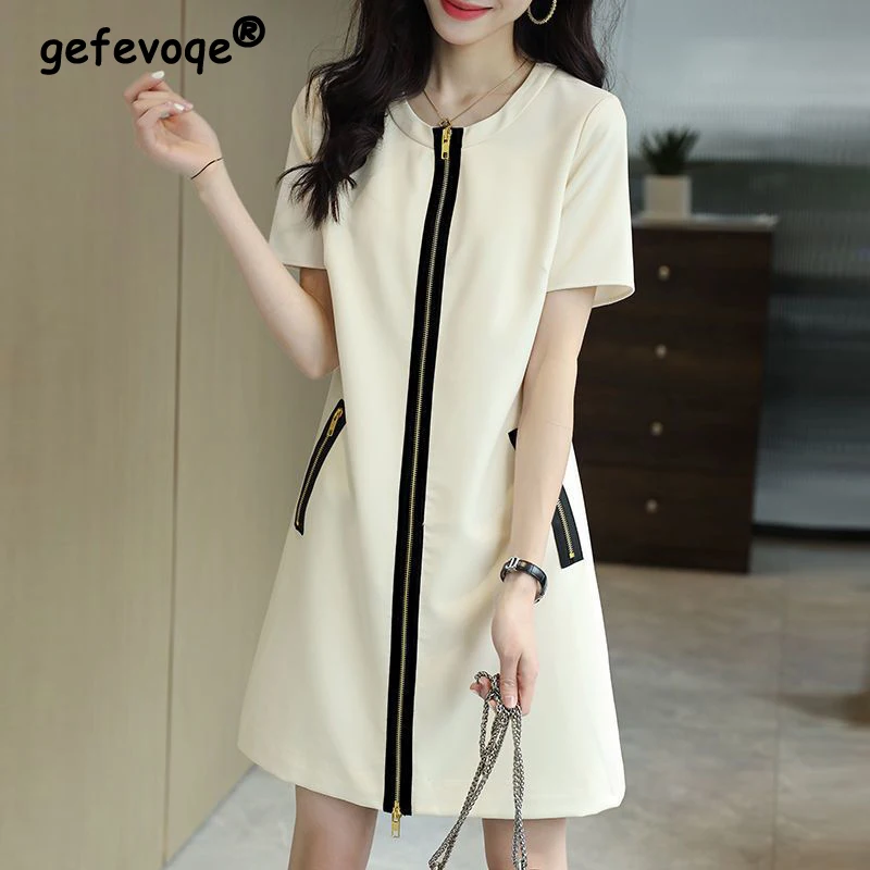 Women's Clothing 2023 Summer Trendy Contrast Color Zipper Pockets T Shirt Midi Dress Y2K Casual O Neck Short Sleeve Chic Dresses
Women's Clothing 2023 Summer Trendy Contrast Color Zipper Pockets T Shirt Midi Dress Y2K Casual O Neck Short Sleeve Chic Dresses