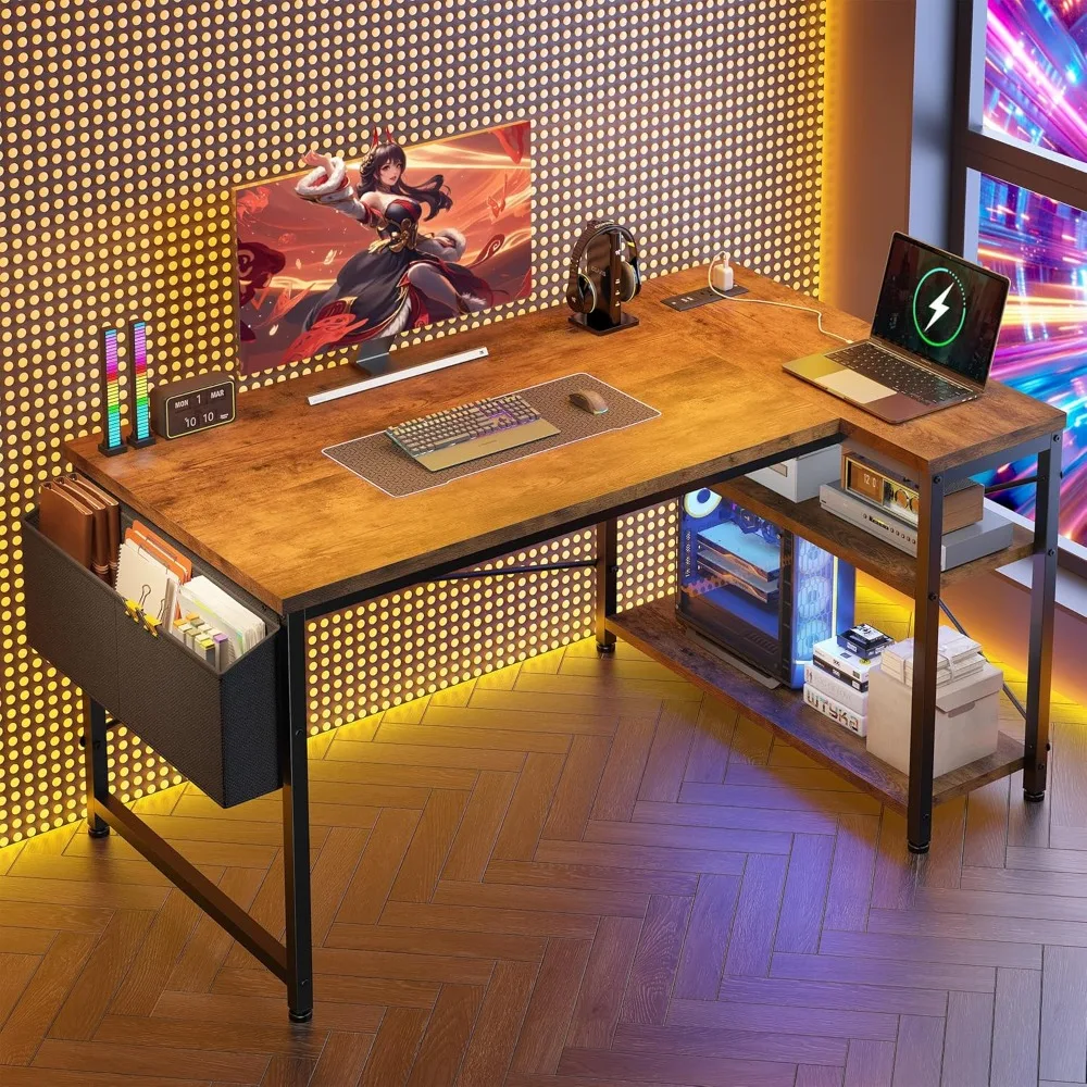 L Shaped Desk with Storage Shelves & Side Bag, Gaming Desk with Power Outlets, Reversible Computer desks
L Shaped Desk with Storage Shelves & Side Bag, Gaming Desk with Power Outlets, Reversible Computer desks