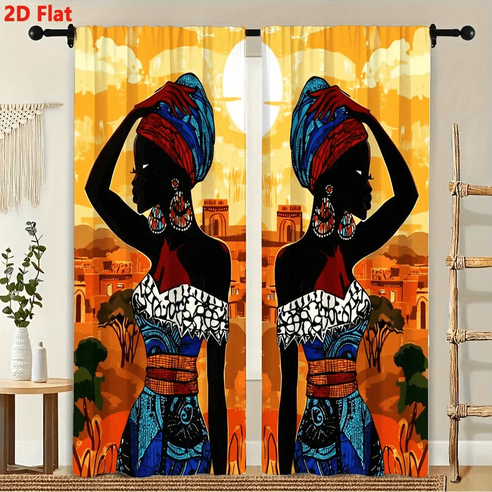 2Pcs Curtains Two Black Women Silhouettes Of Golden Sunset Window Drapes for Bedroom Room Decor Decoration Window Treatment.
2Pcs Curtains Two Black Women Silhouettes Of Golden Sunset Window Drapes for Bedroom Room Decor Decoration Window Treatment.