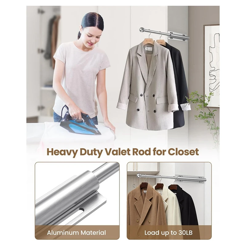 12 Inch Valet Rod for Closets Pull Out Closet Valet Rod Slide Out with 4 Hooks Pull Out Clothes Hanger Closet-A27R
12 Inch Valet Rod for Closets Pull Out Closet Valet Rod Slide Out with 4 Hooks Pull Out Clothes Hanger Closet-A27R