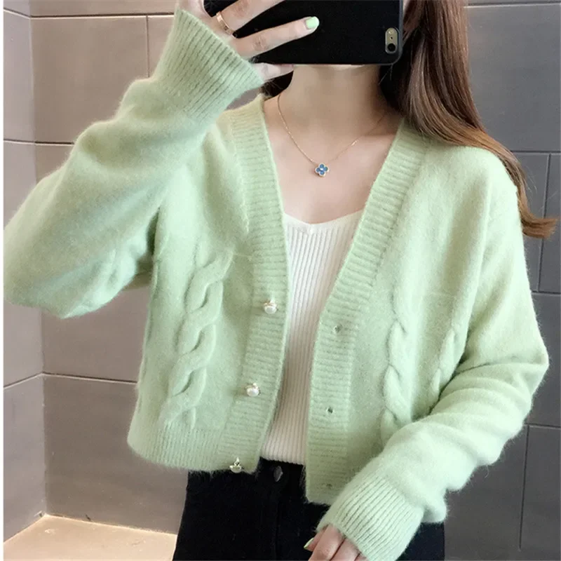 Autumn Winter Short Knitting Sweater Cardigan Women Korean Fashion 4 Color Loose V-Neck Long Sleeve Knitted Jacket Coat Female
Autumn Winter Short Knitting Sweater Cardigan Women Korean Fashion 4 Color Loose V-Neck Long Sleeve Knitted Jacket Coat Female
