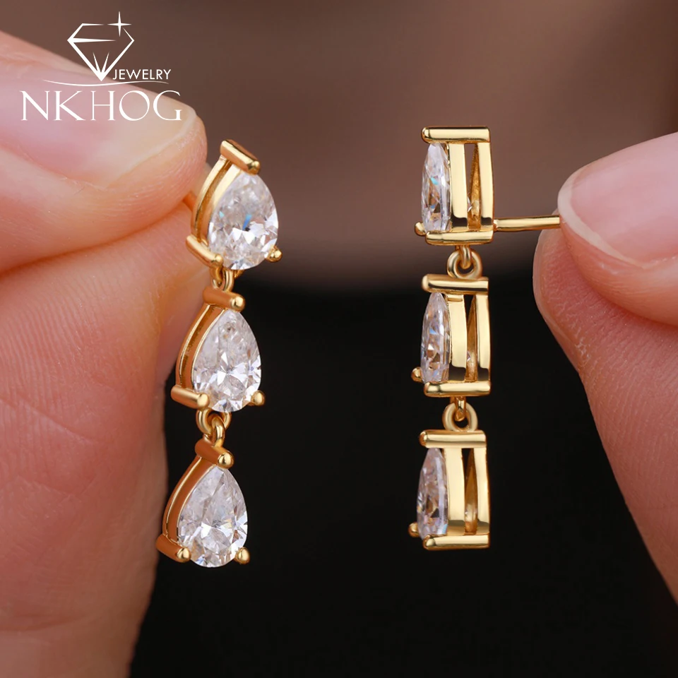 NKHOG 3 Stones Waterdrop Moissanite Drop Earrings For Women S925 Silver Elegant Lab Diamond Wedding Ear Studs Fine Jewelry Gifts
NKHOG 3 Stones Waterdrop Moissanite Drop Earrings For Women S925 Silver Elegant Lab Diamond Wedding Ear Studs Fine Jewelry Gifts