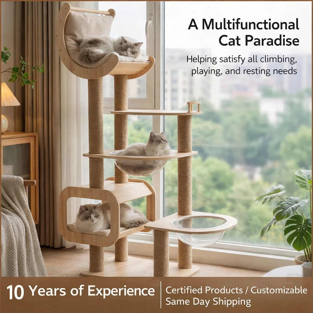 New Large Space Capsule Cat Tree with Cozy Cave Bed Real Wood Multi Layer Scratching Post for Small and Large Cats Indoor Use
New Large Space Capsule Cat Tree with Cozy Cave Bed Real Wood Multi Layer Scratching Post for Small and Large Cats Indoor Use
