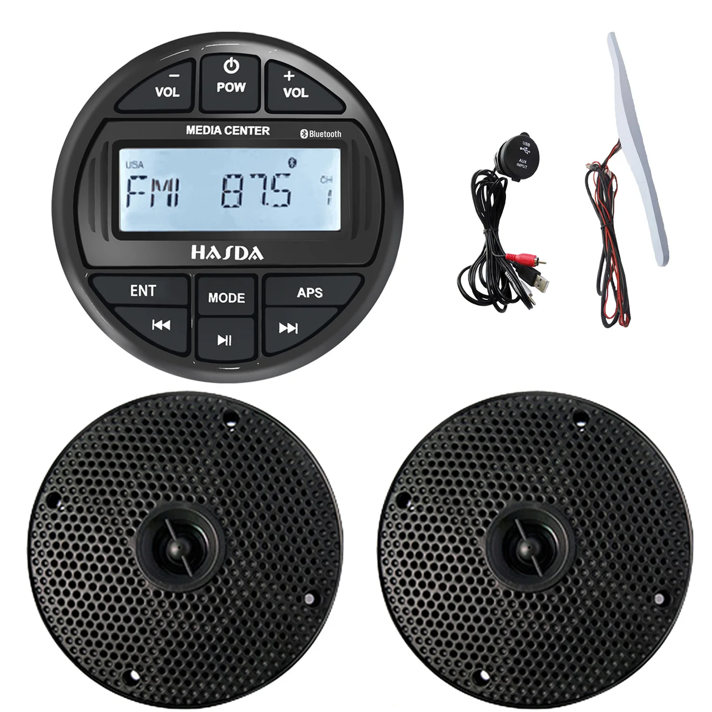 HASDA Waterproof Marine 6.5 Inch SPEAKERS H-5104*2+Bluetooth MP3 Radio Players H-311+USB Date Cable+antenna KIT
HASDA Waterproof Marine 6.5 Inch SPEAKERS H-5104*2+Bluetooth MP3 Radio Players H-311+USB Date Cable+antenna KIT