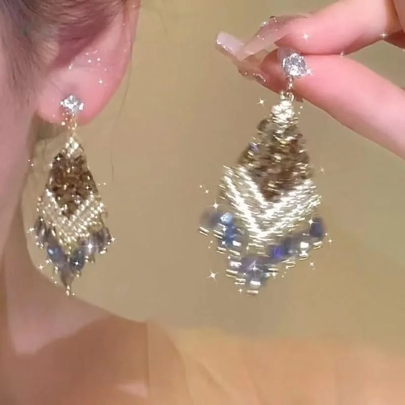 Cubic Bead Tassel Drop Earrings, Elegant And Fashionable Jewelry Accessories For Women
Cubic Bead Tassel Drop Earrings, Elegant And Fashionable Jewelry Accessories For Women