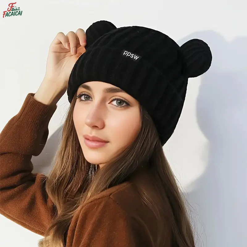 1Pc Cute Bear Ear Knitted Wool Women Fashion Hooded Thick Caps Winter Warm Woolen Designer Kpop Personality Beanies Hats
1Pc Cute Bear Ear Knitted Wool Women Fashion Hooded Thick Caps Winter Warm Woolen Designer Kpop Personality Beanies Hats