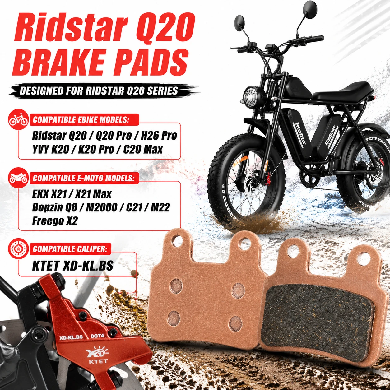 No More Squeal Ebike Brake Pads Semi-Metallic for Ridstar Q20 YVY EKX Bopzin Freego KTET XD-KL.BS Hydraulic
No More Squeal Ebike Brake Pads Semi-Metallic for Ridstar Q20 YVY EKX Bopzin Freego KTET XD-KL.BS Hydraulic