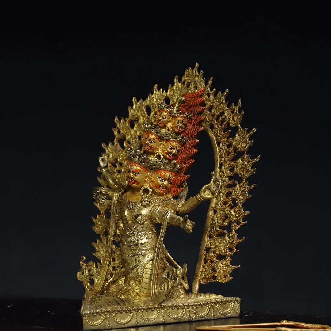 13"Tibetan Temple Collection Old Bronze Gilded Face Painting Rahu Buddha Guardian God of Meteor King Worship Hall Town house
13"Tibetan Temple Collection Old Bronze Gilded Face Painting Rahu Buddha Guardian God of Meteor King Worship Hall Town house