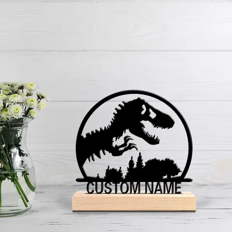 1pc Romantic Personalized Custom Dinosaur Metal Statues Dinosaur Enthusiast Gift With Wooden Base, Perfect For Offices, Bedroom