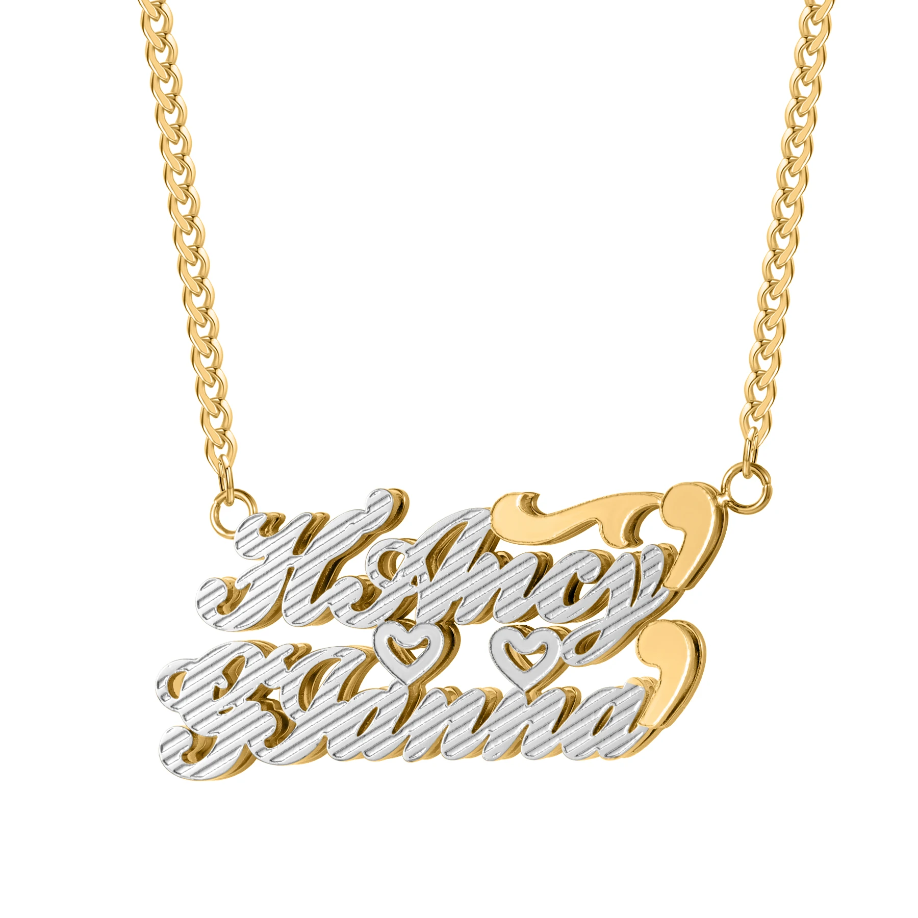 18K Gold-plated Double Name Necklace Customized Two-color Personalized Jewelry Stainless Steel Heart Shape Daily Wear Meaningful
18K Gold-plated Double Name Necklace Customized Two-color Personalized Jewelry Stainless Steel Heart Shape Daily Wear Meaningful