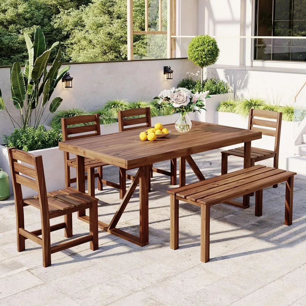 Patio Dining Table Set for 6, Acacia Wood Outdoor Table and Chairs Set, All Weather Patio Dining Set with Bench for Balcony, Bac
Patio Dining Table Set for 6, Acacia Wood Outdoor Table and Chairs Set, All Weather Patio Dining Set with Bench for Balcony, Bac
