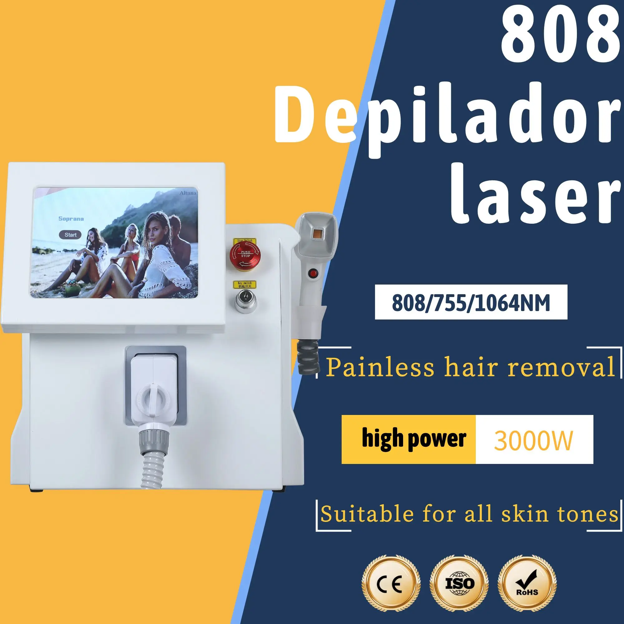 2025 New in 3000W Diode Laser755 808 1064nm Wavelengths Hair Removal Cooling Head Painless Laser Epilator Face Body Removal
2025 New in 3000W Diode Laser755 808 1064nm Wavelengths Hair Removal Cooling Head Painless Laser Epilator Face Body Removal