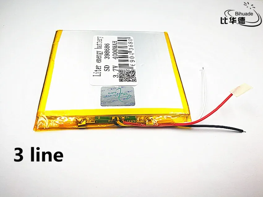 3 line 10pcs/lot Good Qulity 3.7V,4000mAH 398686 Polymer lithium ion / Li-ion battery for tablet pc BANK,GPS,mp3,mp4
3 line 10pcs/lot Good Qulity 3.7V,4000mAH 398686 Polymer lithium ion / Li-ion battery for tablet pc BANK,GPS,mp3,mp4